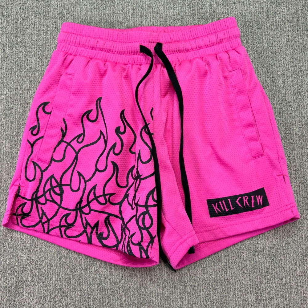 Kill Crew Pink Flame Mesh Athletic Gym Shorts Mens Size XS Streetwear Workout